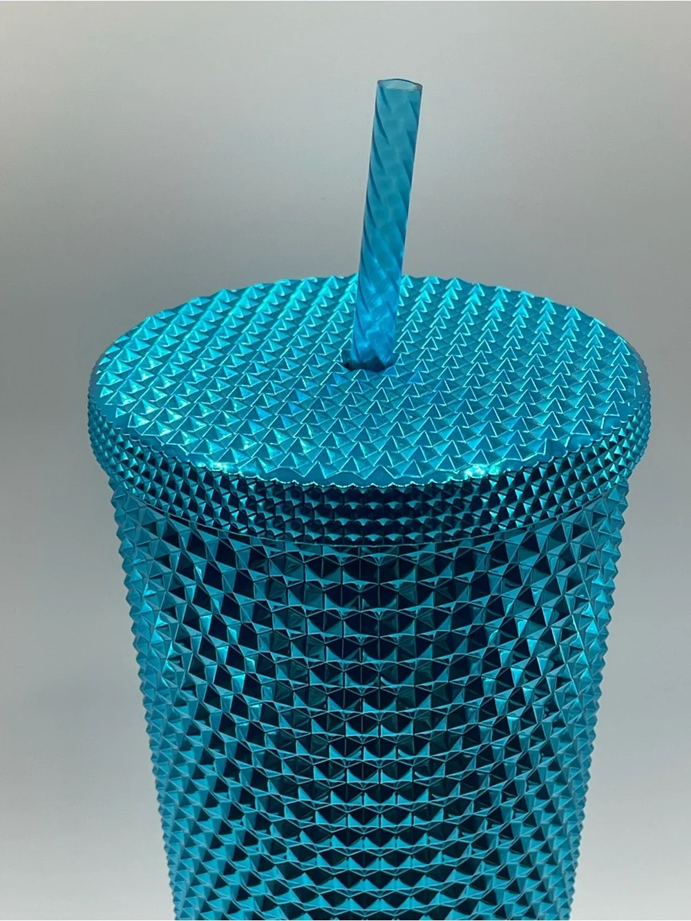 Starbucks Metallic Teal Blue Diamond  Studded Tumbler with Straw 24oz